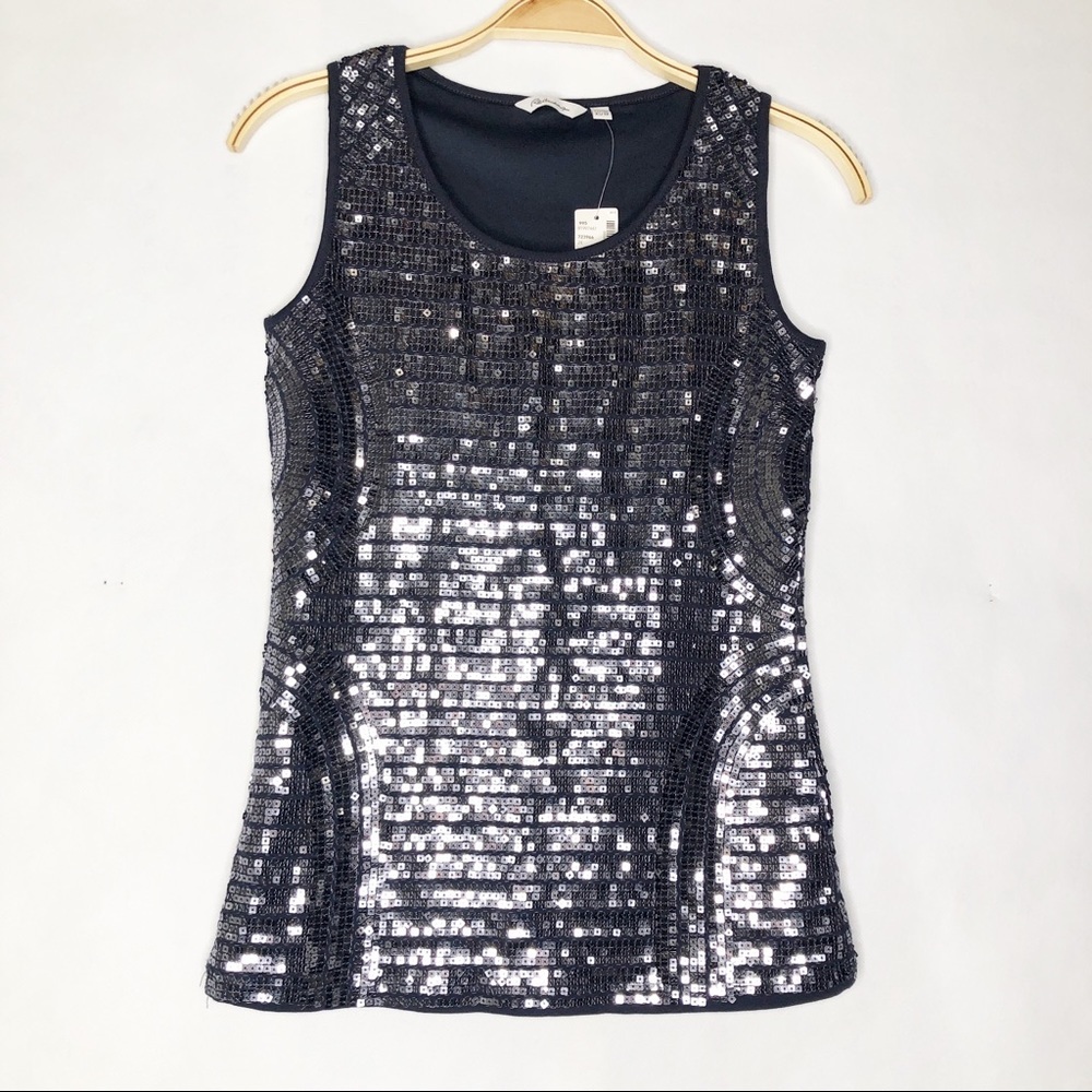 Reitmans Sleeveless Scoop neck Sequins Silver Top